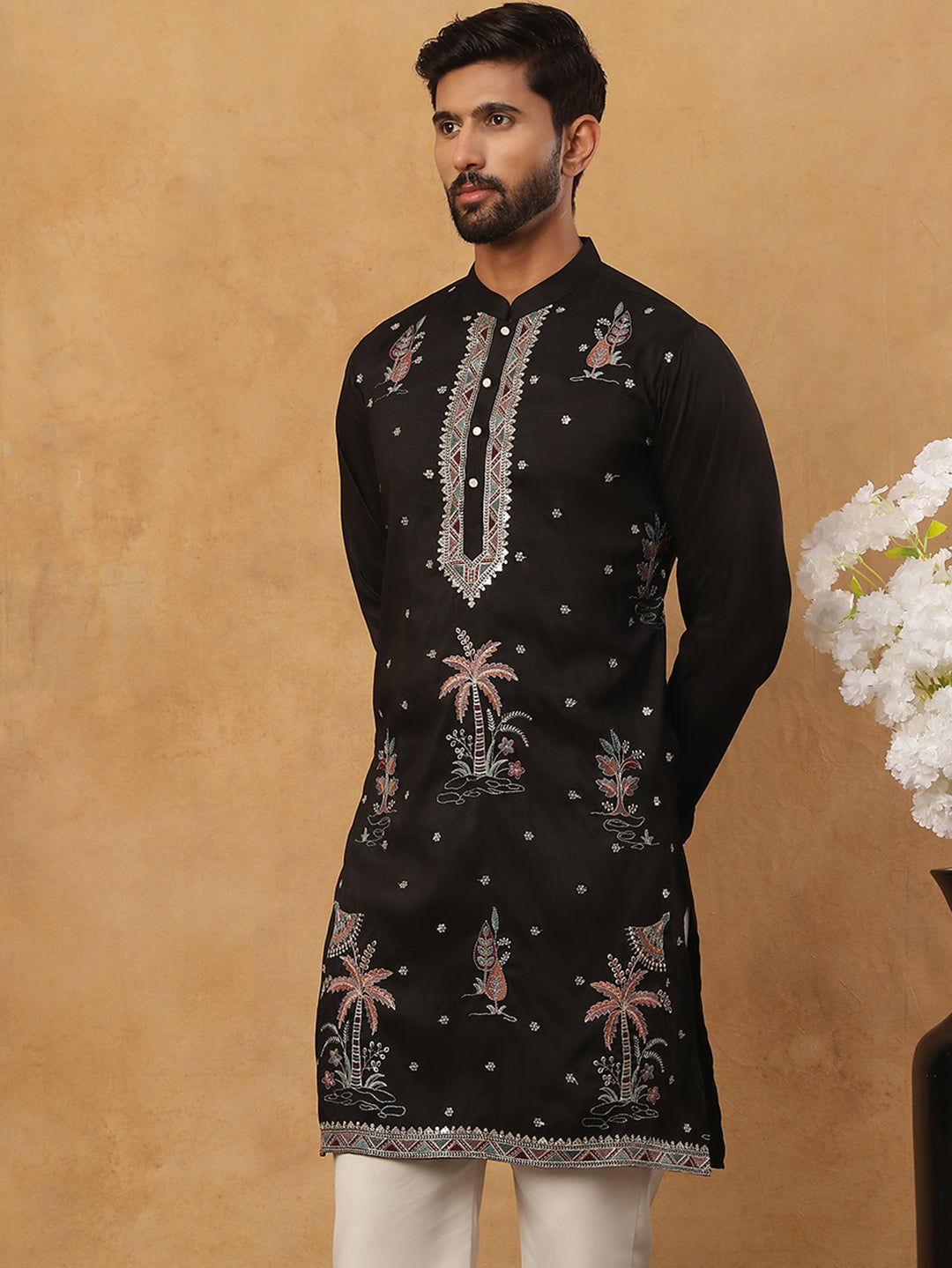 Silk Blend Embroidered Kurta