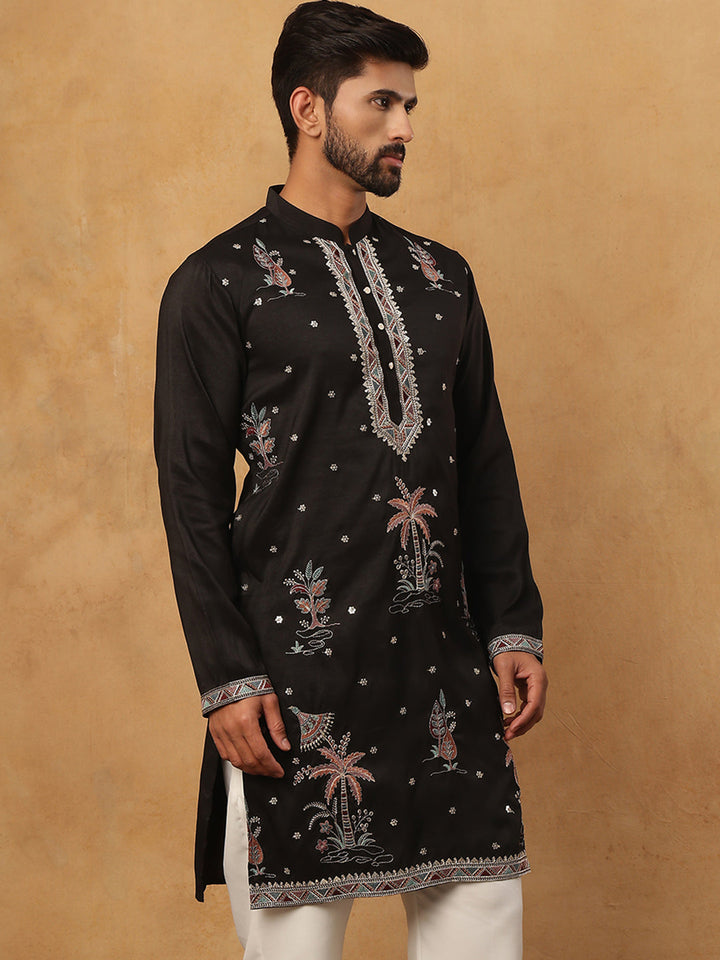 Silk Blend Embroidered Kurta