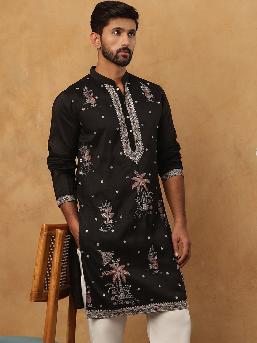 Silk Blend Embroidered Kurta