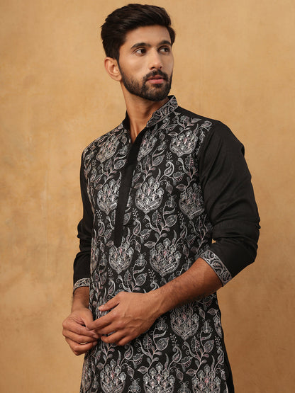 Silk Blend Embroidered Kurta