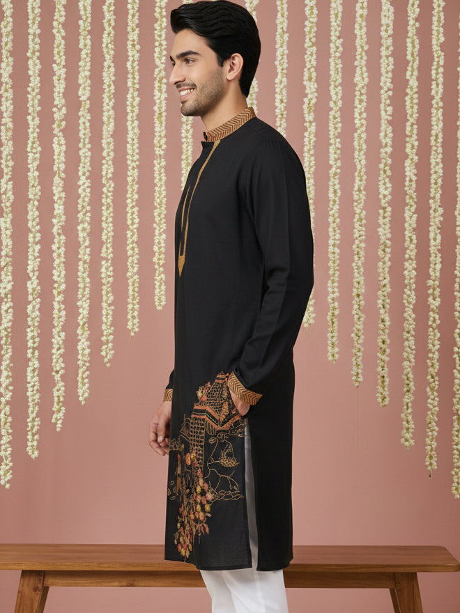 Men Embroidered Silk Blend Kurta
