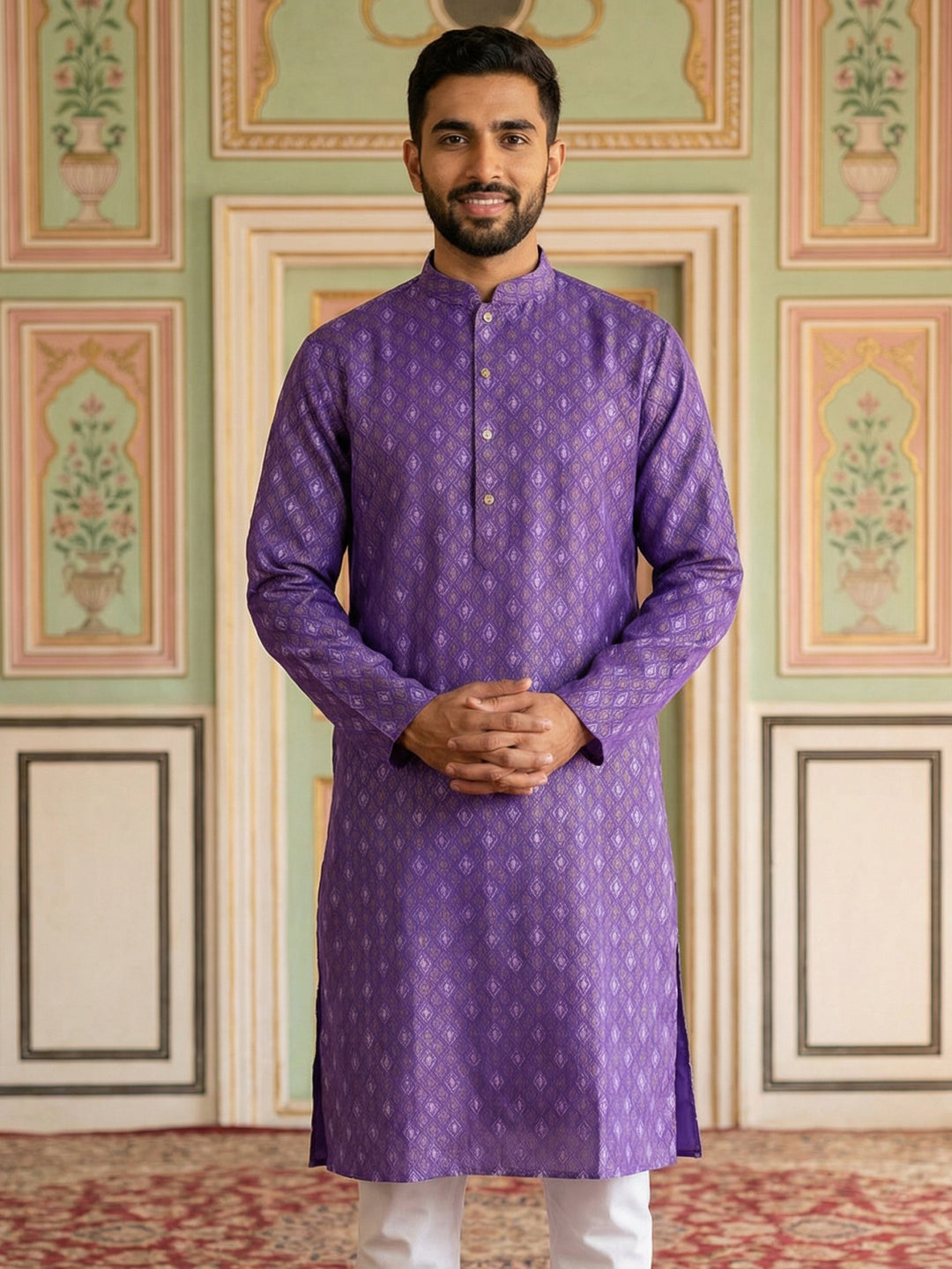 Classic Ethnic Print Cotton Blend Kurta