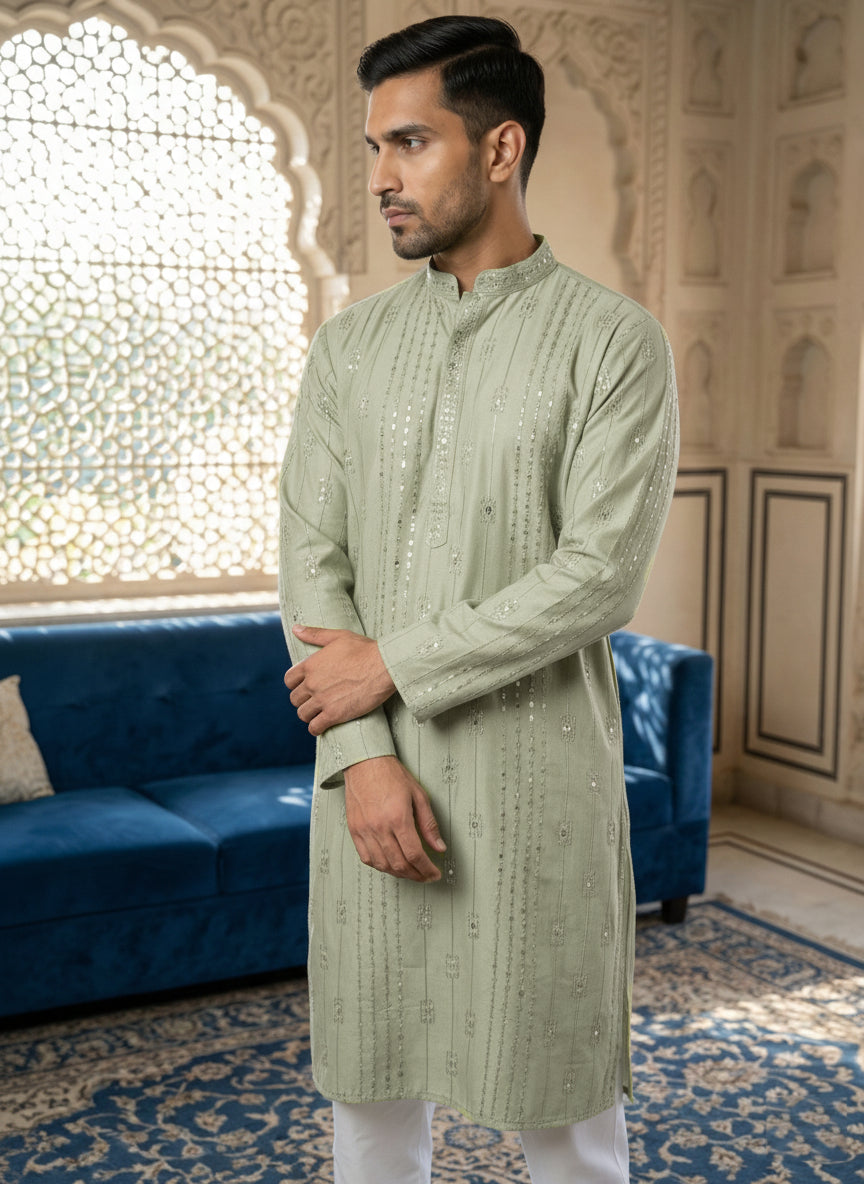 Embroidered Silk Blend Straight Kurta