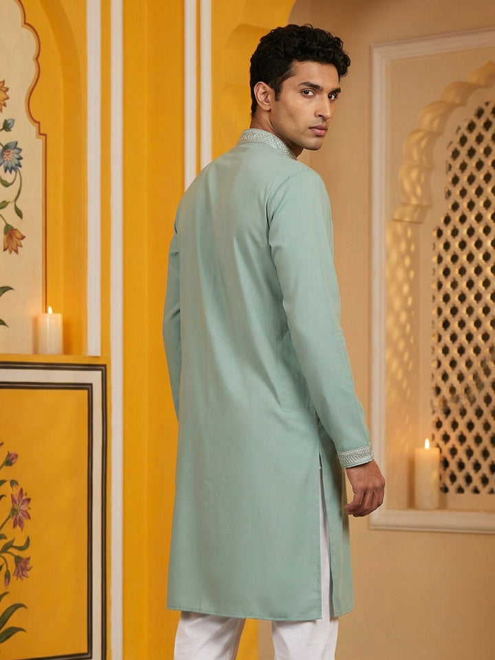 Classic Silk Blend Embroidered Kurta