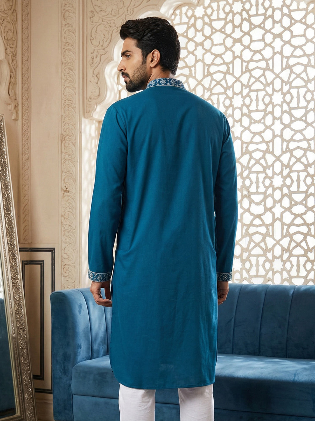 Embroidered Silk Blend Straight Kurta