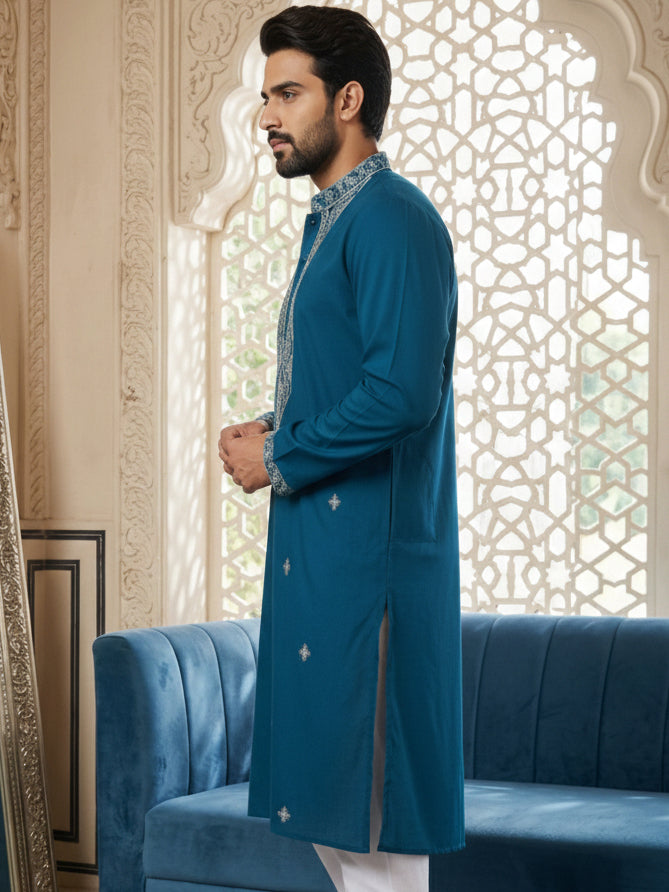 Embroidered Silk Blend Straight Kurta