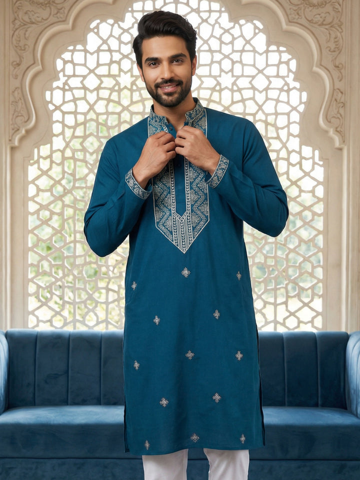 Embroidered Silk Blend Straight Kurta