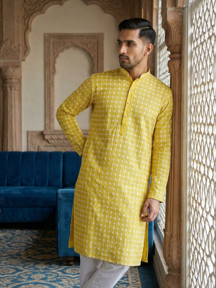 Embroidered Cotton Blend Kurta