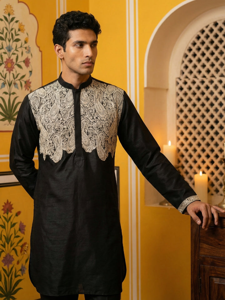 Silk Blend Embroidered Kurta