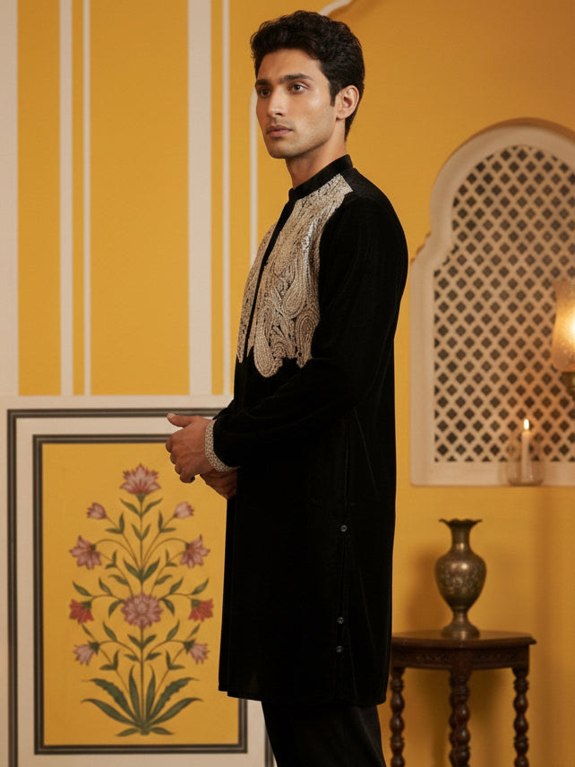 Silk Blend Embroidered Kurta