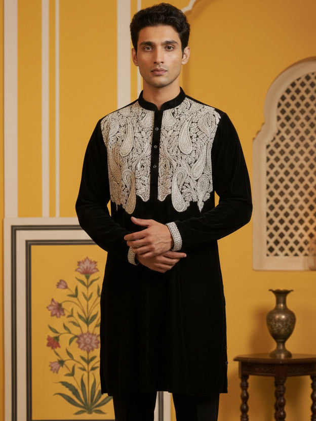 Silk Blend Embroidered Kurta