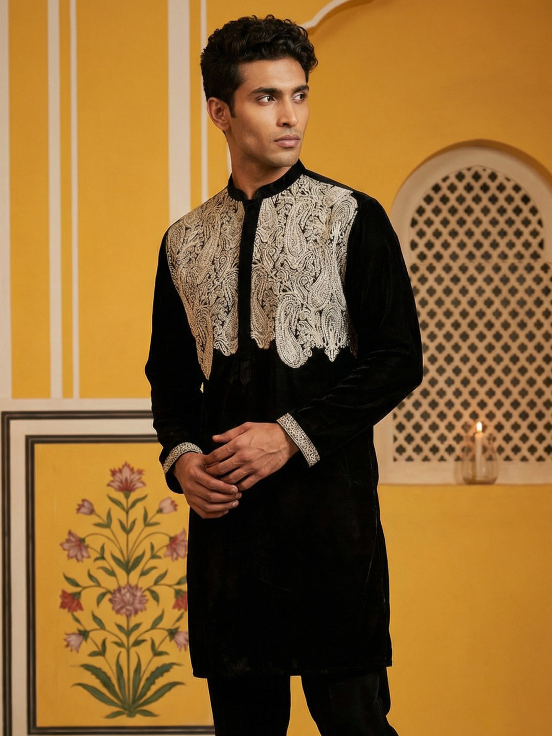 Silk Blend Embroidered Kurta