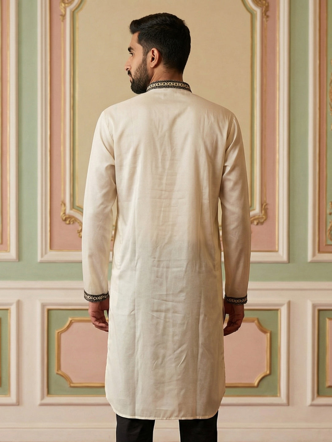 Men Embroidered Silk Blend Kurta