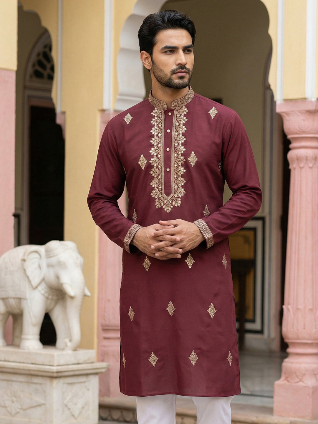 Men Japanese Fabric Embroidered Kurta