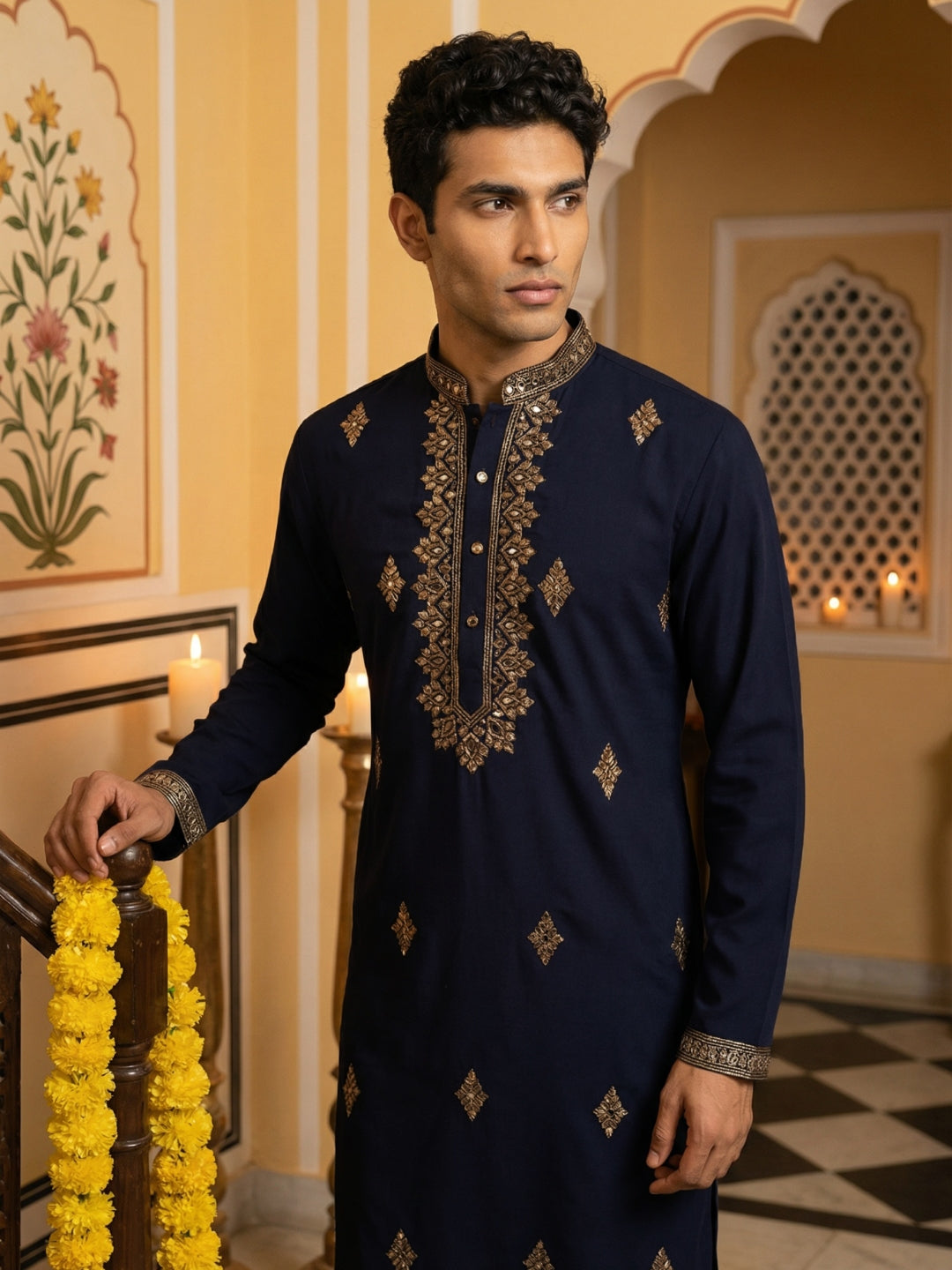 Men Japanese Fabric Embroidered Kurta