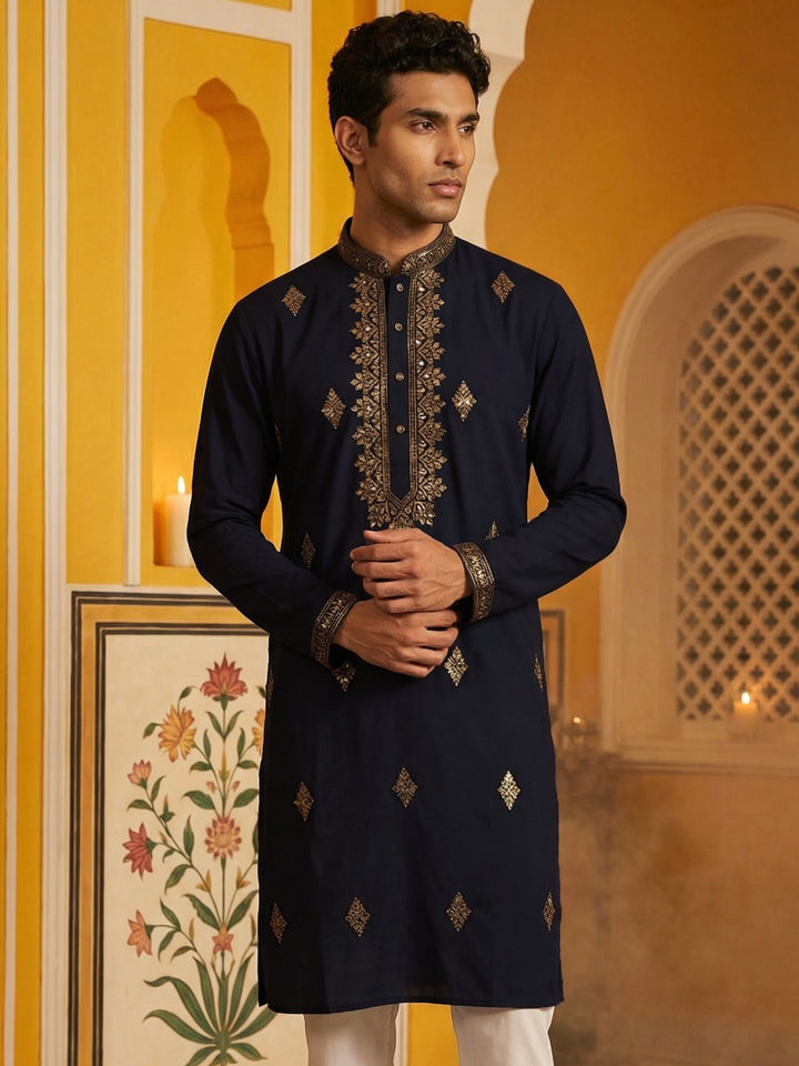 Men Japanese Fabric Embroidered Kurta