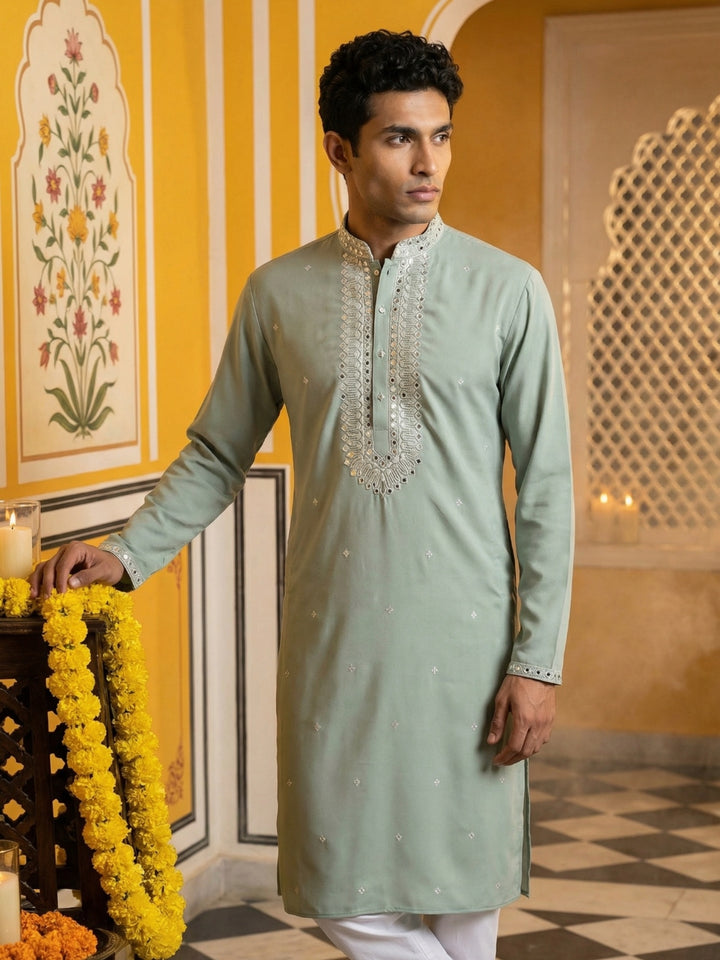 Men Japanese Fabric Embroidered Kurta