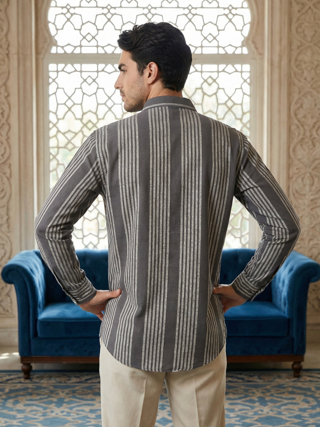 Stripe Pattern Cotton Blend Ethnic Kurta