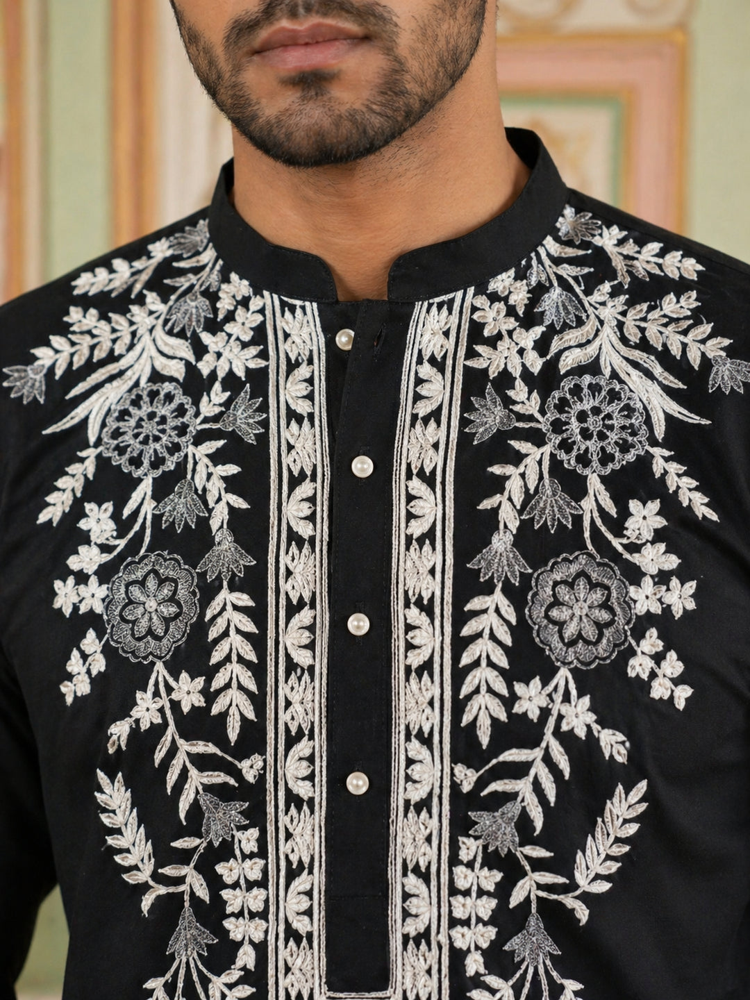 Men Japanese Fabric Embroidered Kurta