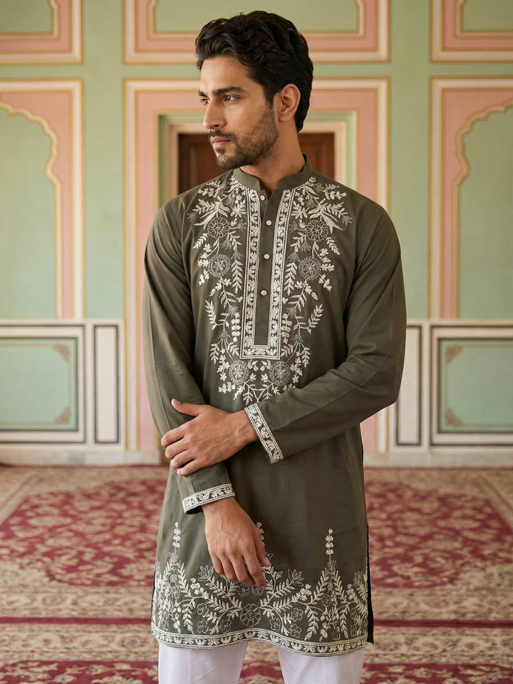 Men Japanese Fabric Embroidered Kurta