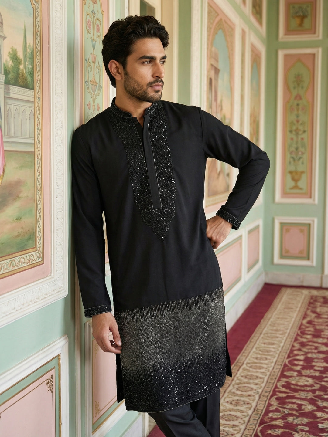 Japanese Cotton Blend Embroidered Kurta