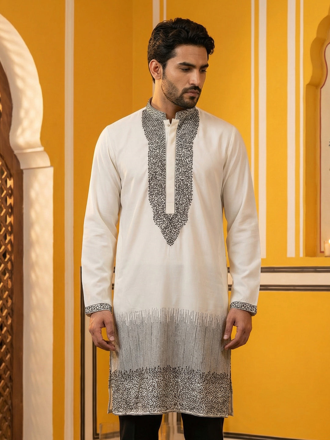 Japanese Cotton Blend Embroidered Kurta