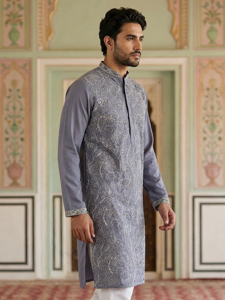 Men Festive Embroidered Straight Kurta