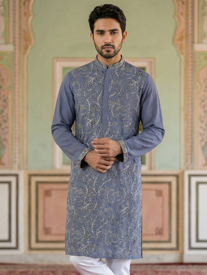 Men Festive Embroidered Straight Kurta