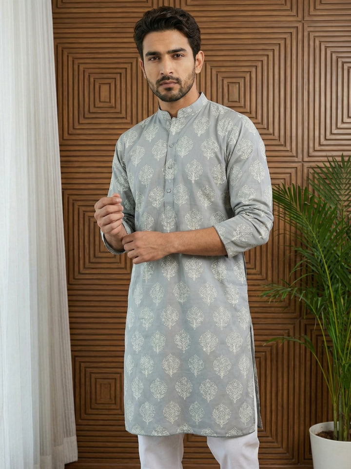 Men’S Cotton Blend Ethnic Printed Kurta