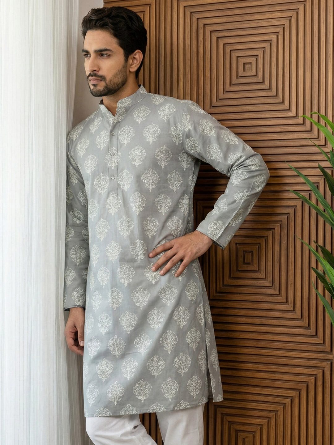 Men’S Cotton Blend Ethnic Printed Kurta