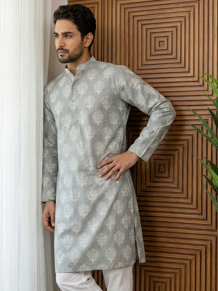 Men’S Cotton Blend Ethnic Printed Kurta