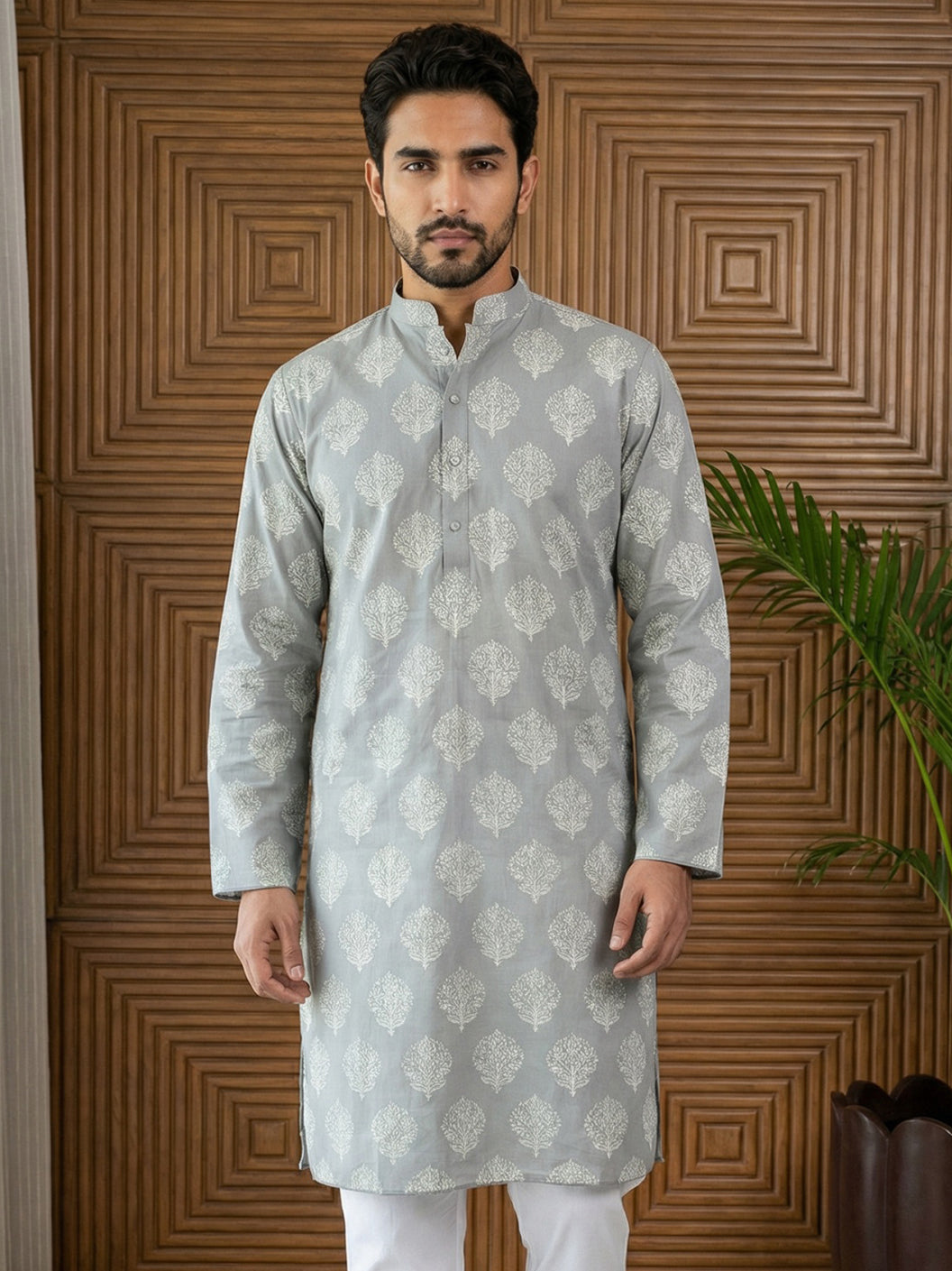 Men’S Cotton Blend Ethnic Printed Kurta