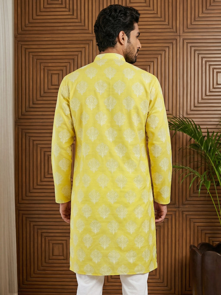 Men’S Cotton Blend Ethnic Printed Kurta