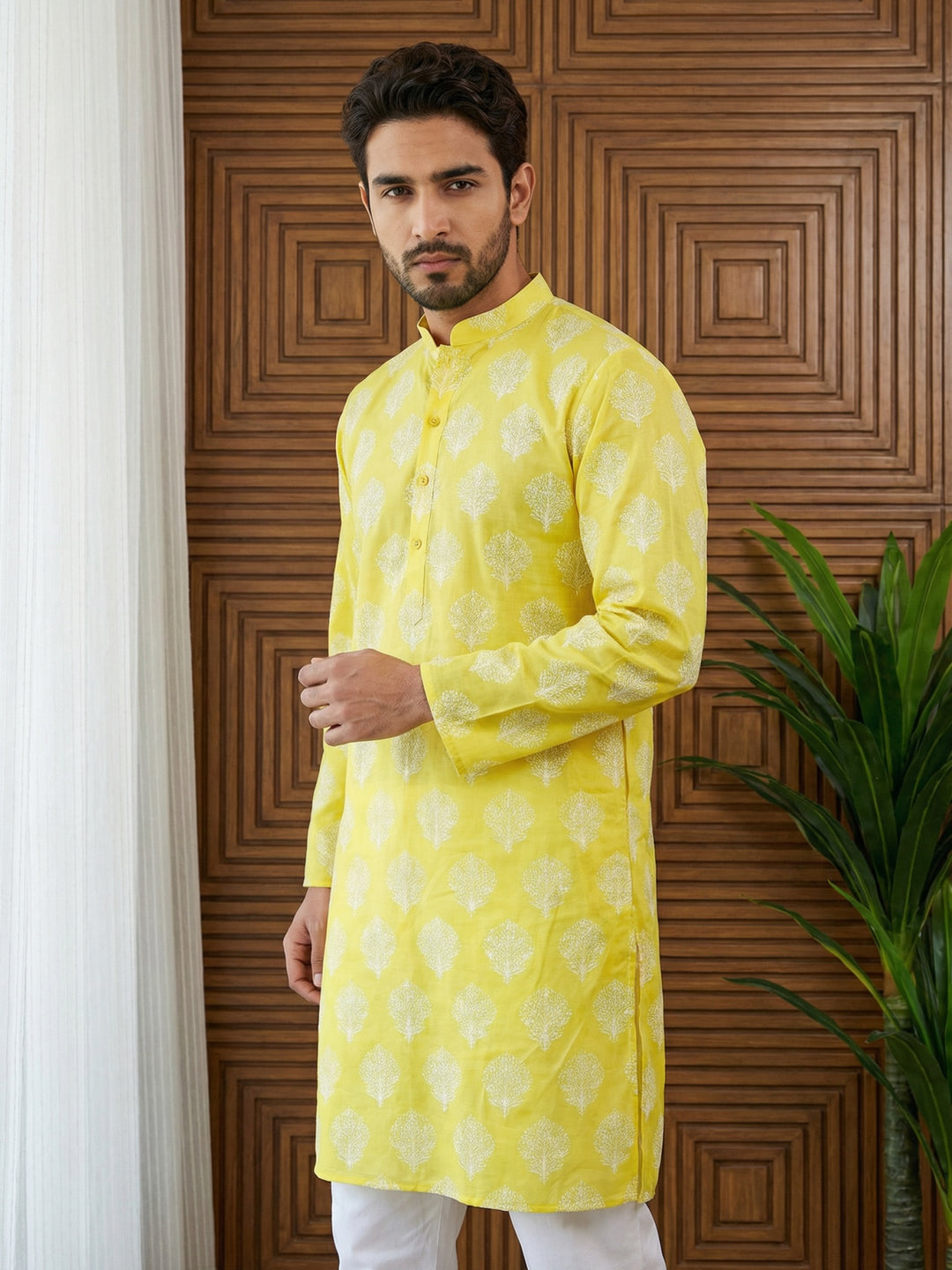 Men’S Cotton Blend Ethnic Printed Kurta