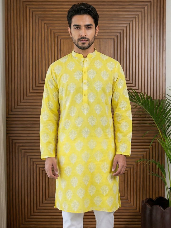 Men’S Cotton Blend Ethnic Printed Kurta