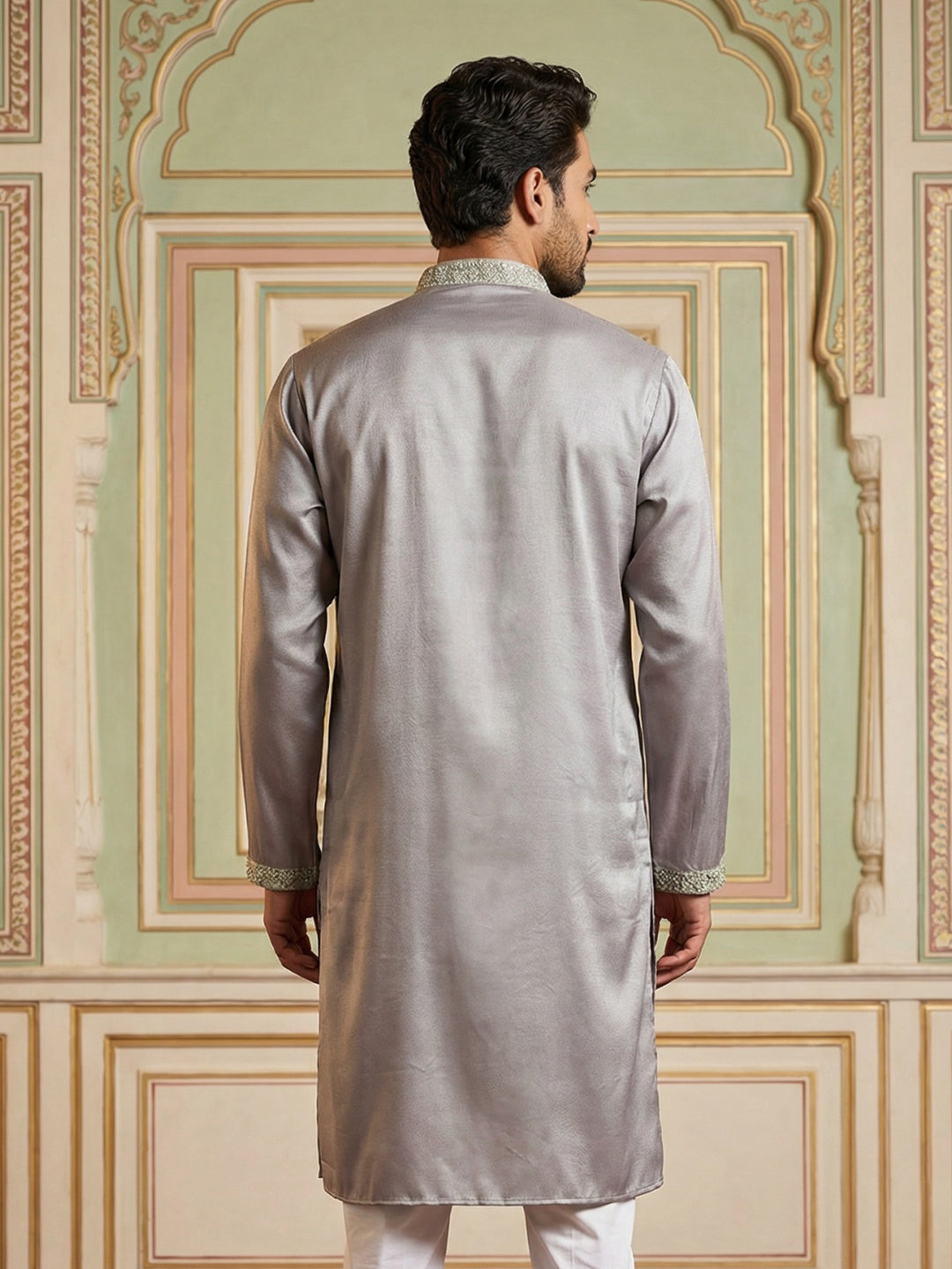 Embroidered Silk Blend Traditional Kurta