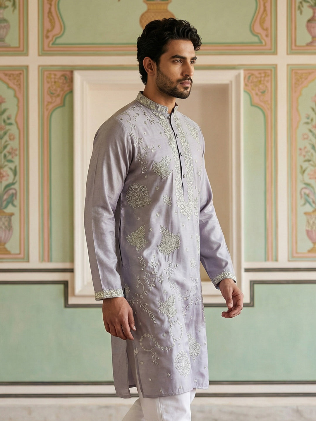 Embroidered Silk Blend Traditional Kurta