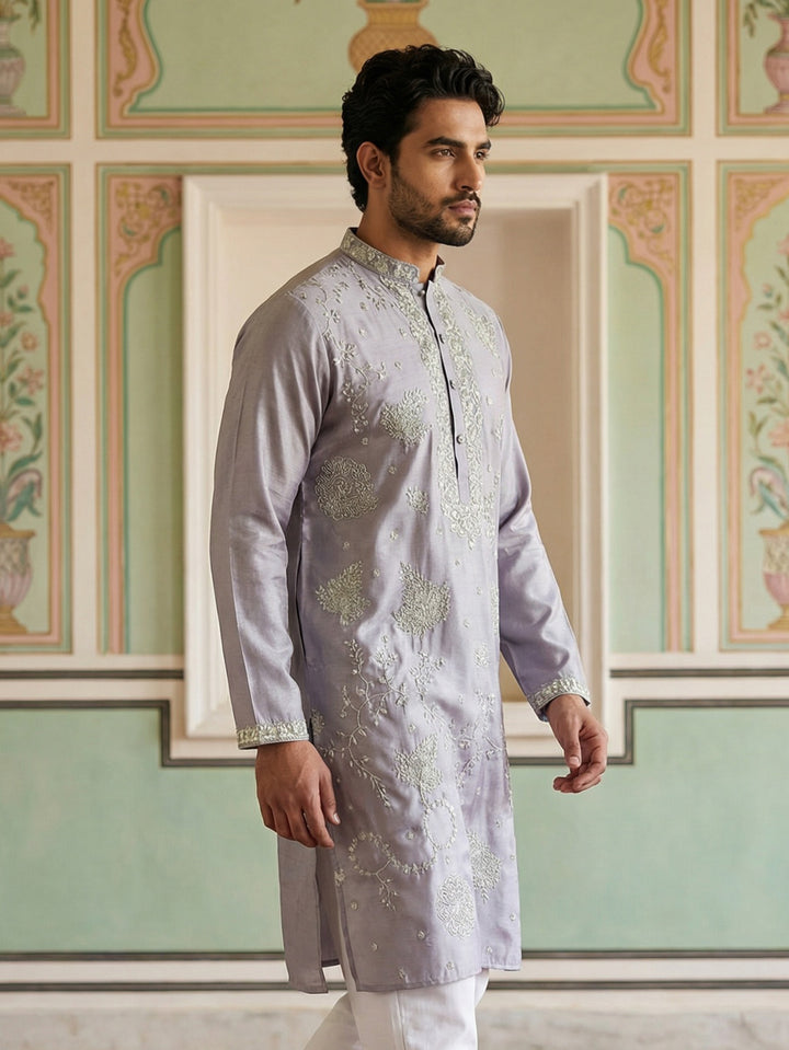 Embroidered Silk Blend Traditional Kurta