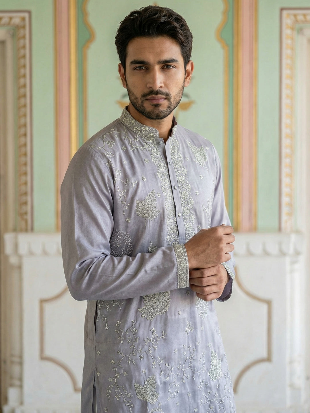 Embroidered Silk Blend Traditional Kurta
