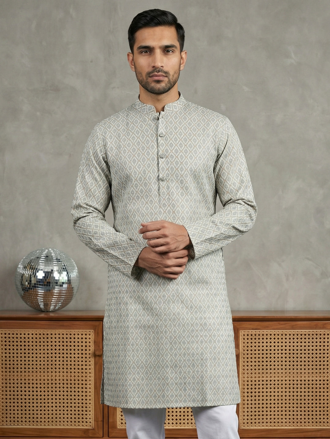 Foil Printed Cotton Blend Kurta