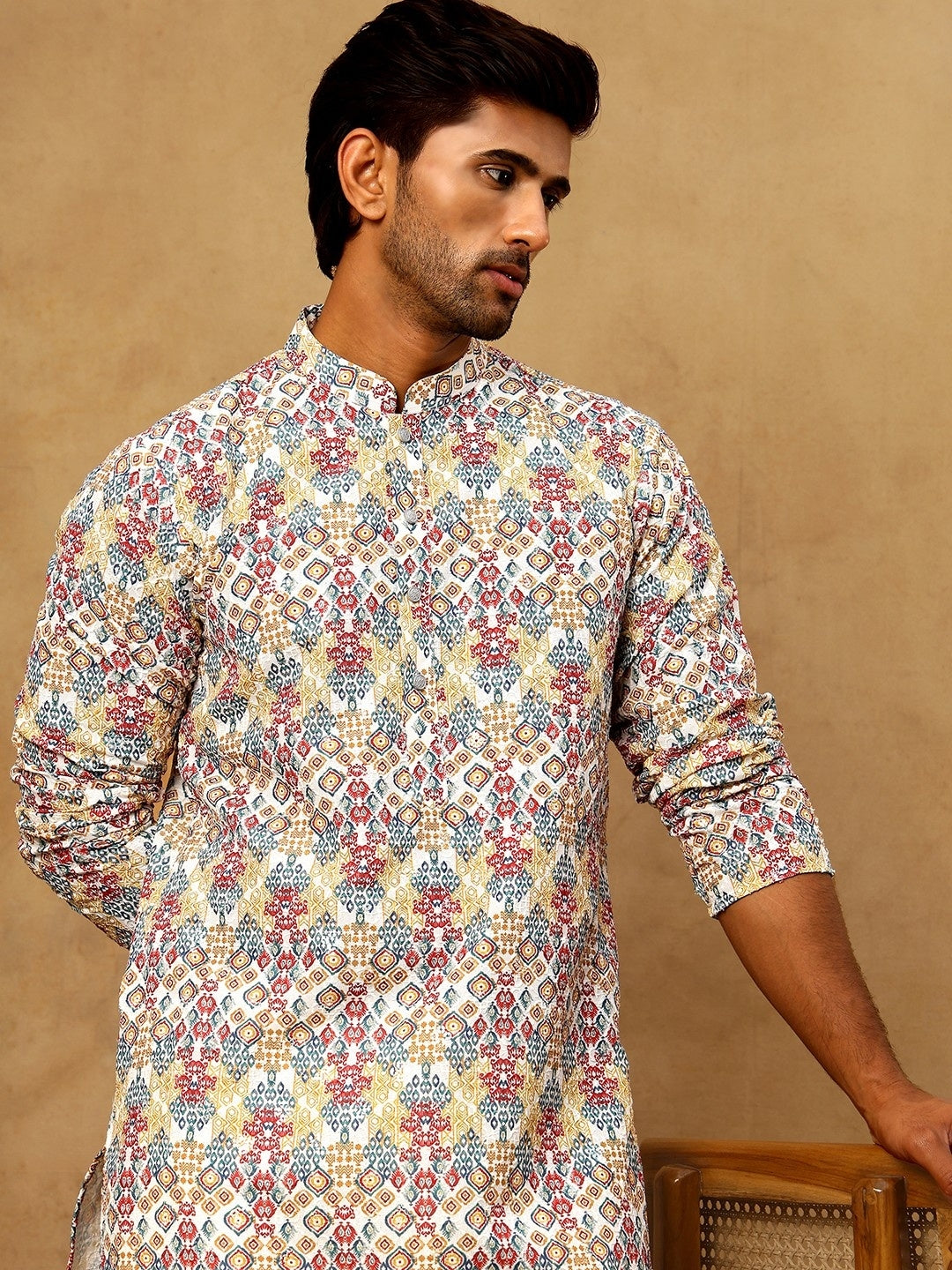 Men’S Printed &amp; Embroidered Kurta