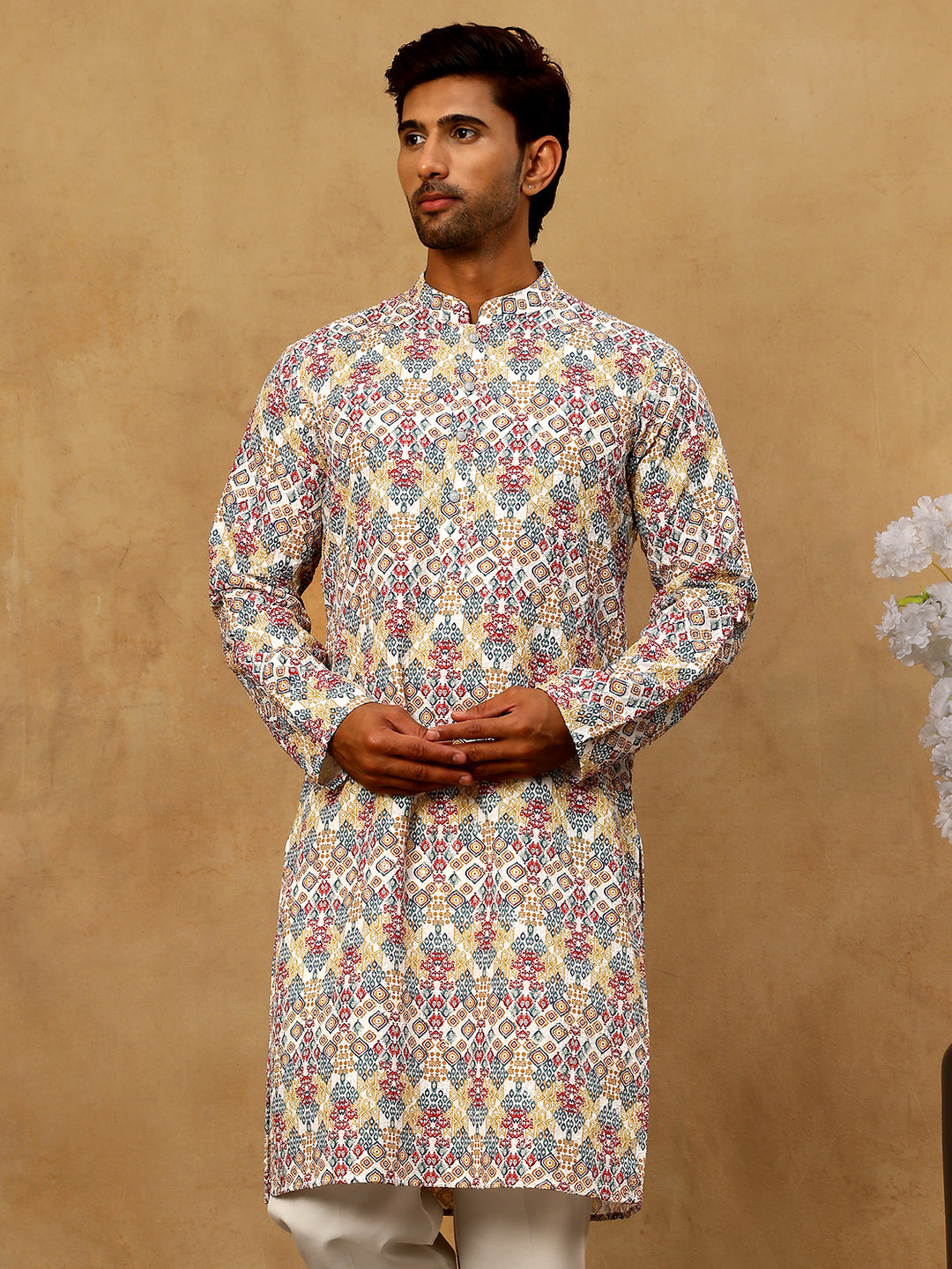 Men’S Printed &amp; Embroidered Kurta