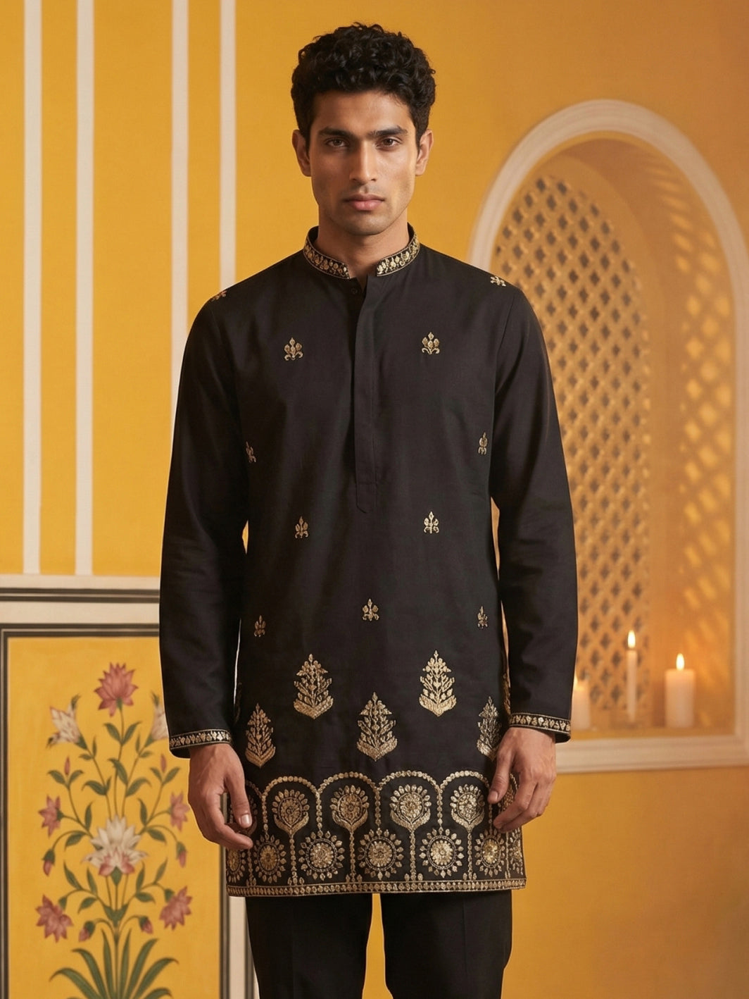 Men’S Classic Kurta With Rich Hemline Embroidery