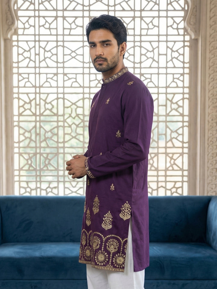 Men’S Classic Kurta With Rich Hemline Embroidery