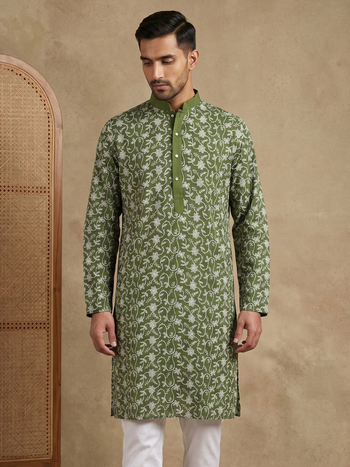 Floral Embroidered Viscose Rayon Kurta