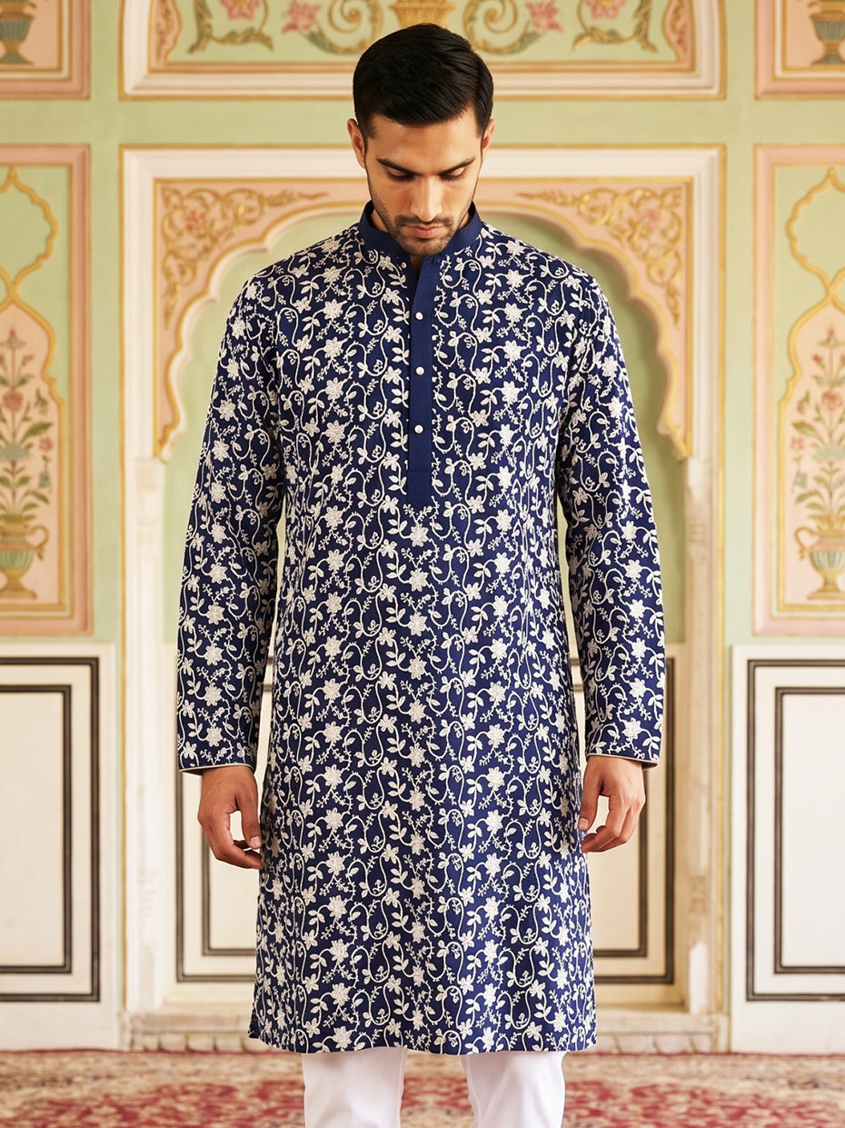 Floral Embroidered Viscose Rayon Kurta