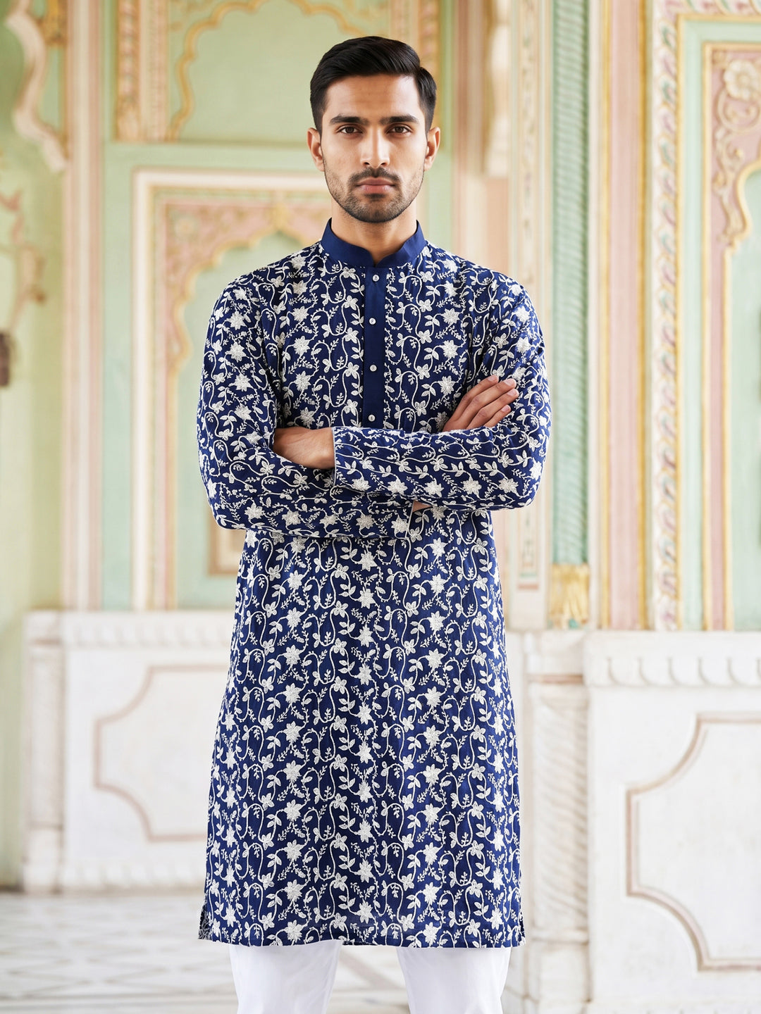 Floral Embroidered Viscose Rayon Kurta