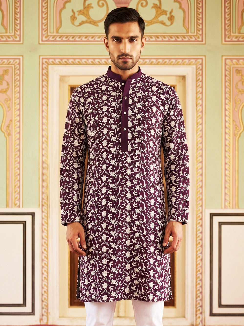 Floral Embroidered Viscose Rayon Kurta