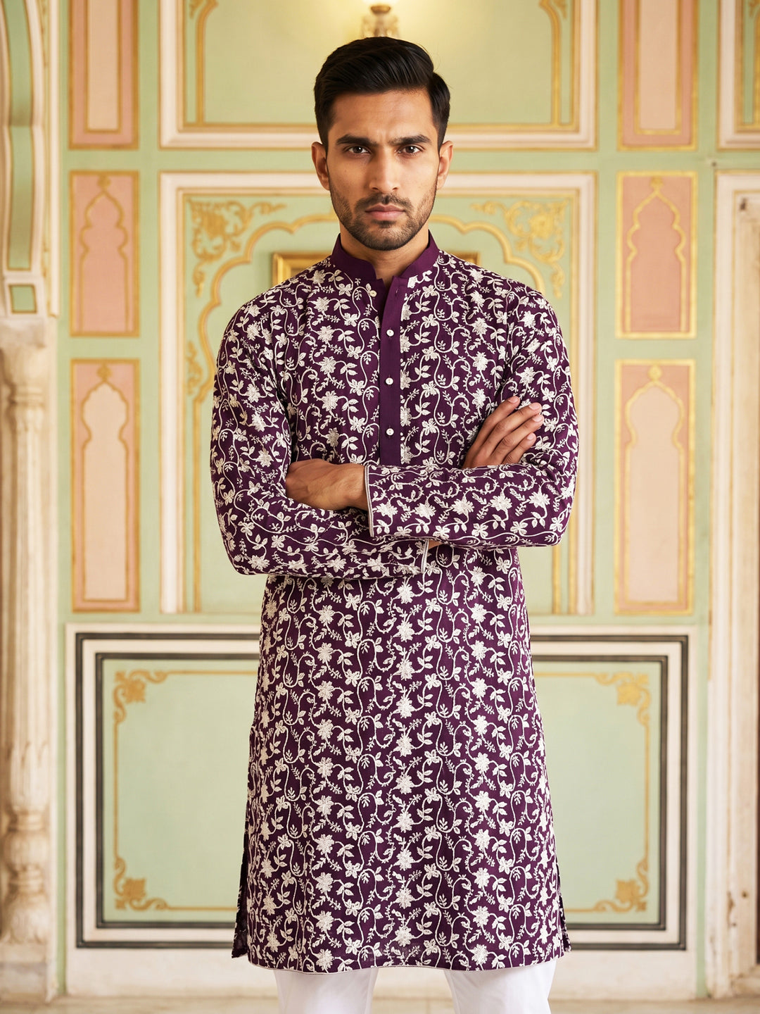 Floral Embroidered Viscose Rayon Kurta