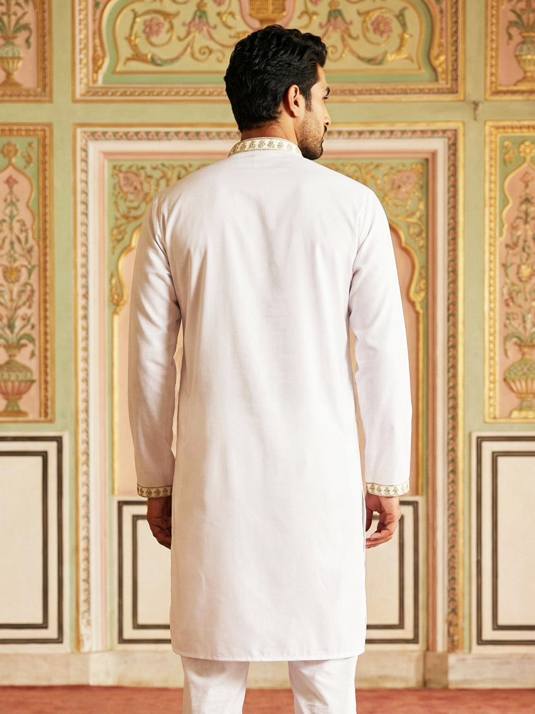 Men’S Cotton Blend Embroidered Kurta